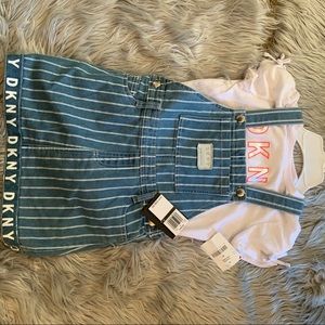 6X GIRLS DKNY JEAN OVERALLS DRESS SET